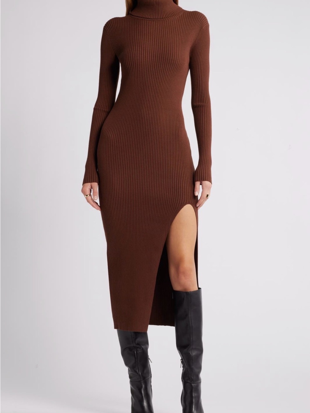 Nordstrom *Worn Once* Ribbed Turtleneck Midi Dress with Side Slit - Burgundy